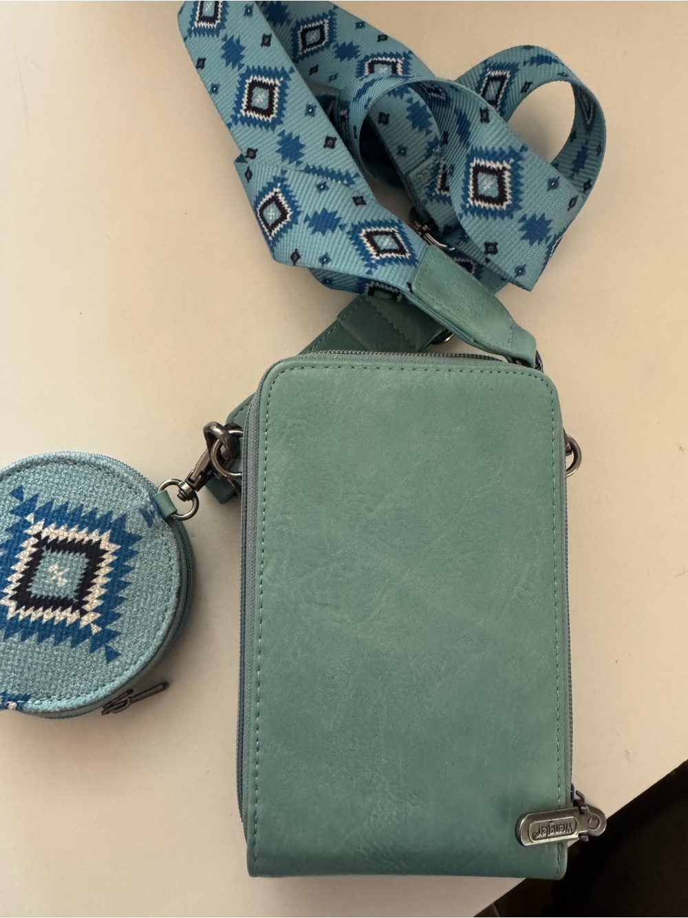Wrangler Aqua Teal Aztec Crossbody Phone Bag with Coin Pouch - Picture 3 of 5
